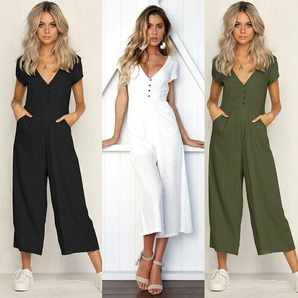 women's jumpsuits & rompers 2021 summer women casual loose jumpsuit short-sleeve solid color deep v-neck backless playsuit trousers ove, Black;white
women's jumpsuits & rompers 2021 summer women casual loose jumpsuit short-sleeve solid color deep v-neck backless playsuit trousers ove, Black;white