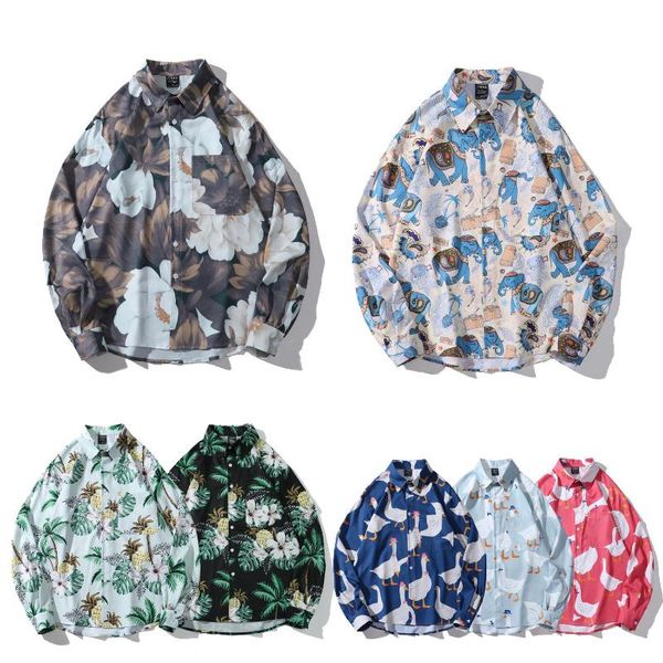 men's casual shirts 2021 spring autumn mens lapel tropical flower duck elephant printing long sleeve buttons male leisure, White;black
men's casual shirts 2021 spring autumn mens lapel tropical flower duck elephant printing long sleeve buttons male leisure, White;black