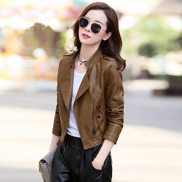 

women's leather & faux jacket spring autumn women clothes 2021 korean bomber jackets for female coat plus size chaqueta mujer, Black