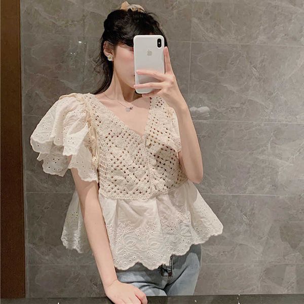 women's knits & tees vintage style v-neck hollow out crochet lace patchwork ruffle blouse women summer embroidery crop peplum, White
women's knits & tees vintage style v-neck hollow out crochet lace patchwork ruffle blouse women summer embroidery crop peplum, White
