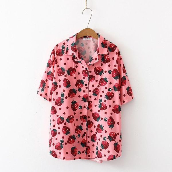 korean style strawberry print fashion women shirts turn down collar summer short sleeve loose and blusas, White
korean style strawberry print fashion women shirts turn down collar summer short sleeve loose and blusas, White