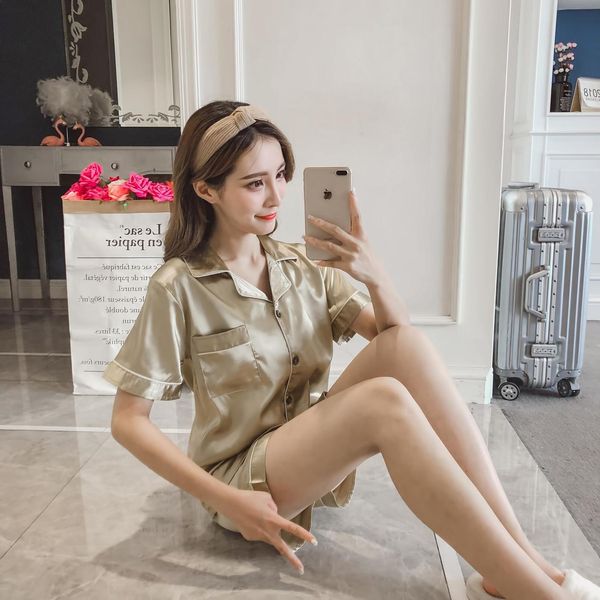 women's sleepwear summer ladies short-sleeved pajamas plus fat large size simulation silk loose lapel womens two-piece home service sle, Black;red
women's sleepwear summer ladies short-sleeved pajamas plus fat large size simulation silk loose lapel womens two-piece home service sle, Black;red