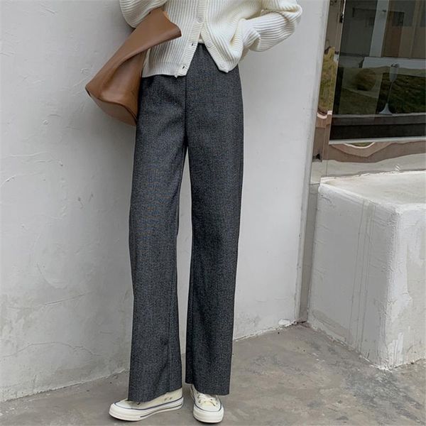 women's pants & capris hzirip black high waist straight women 2021 solid chic woolen elegant minimalist all match casual trousers, Black;white
women's pants & capris hzirip black high waist straight women 2021 solid chic woolen elegant minimalist all match casual trousers, Black;white