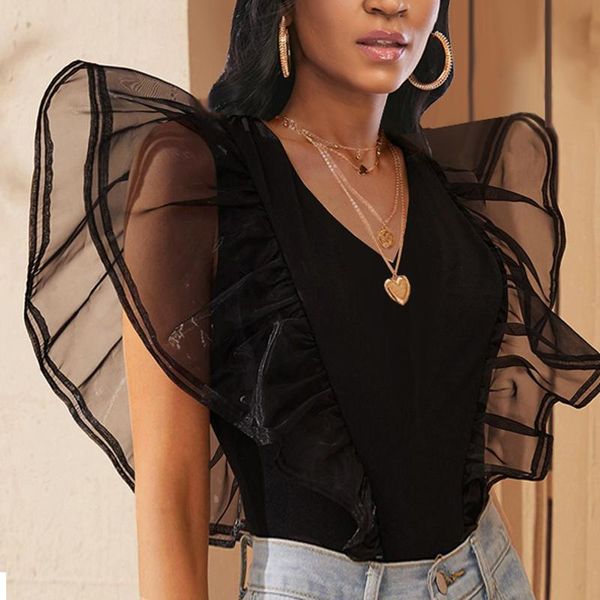 women's blouses & shirts for women summer classy v neck gauze stitching black plus size ruffle sleeve shirt party bithday date, White
women's blouses & shirts for women summer classy v neck gauze stitching black plus size ruffle sleeve shirt party bithday date, White