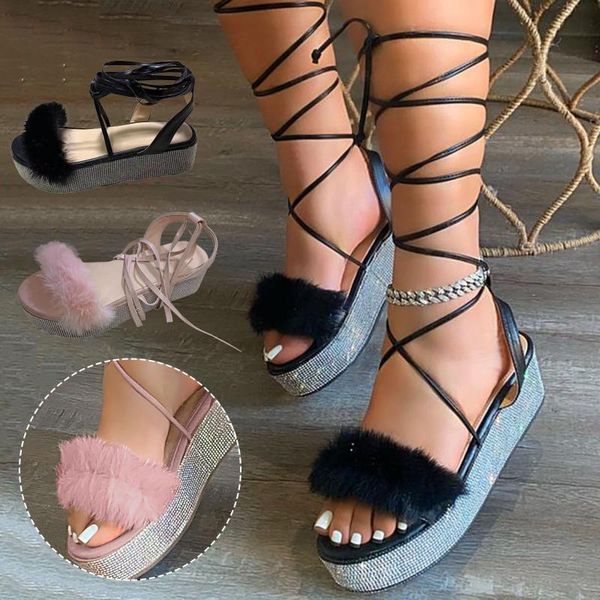 women's sandals fashion casual ladies summer plus size wedge heel rhinestone platform furry lace brelathabe beach shoes dress, Black
women's sandals fashion casual ladies summer plus size wedge heel rhinestone platform furry lace brelathabe beach shoes dress, Black