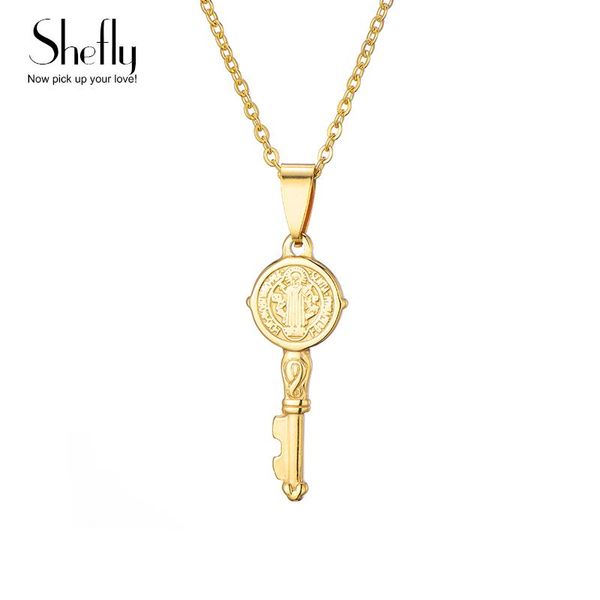 pendant necklaces cross of holy father necklace men 316l stainless steel gold benedict medal key pendants & erkek kolye, Silver
pendant necklaces cross of holy father necklace men 316l stainless steel gold benedict medal key pendants & erkek kolye, Silver