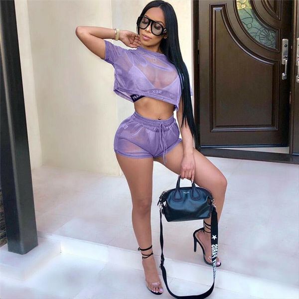 two piece set summer mesh womens tracksuits sheer short sleeve crop shorts see through club 2pcs female clothes, Gray
two piece set summer mesh womens tracksuits sheer short sleeve crop shorts see through club 2pcs female clothes, Gray