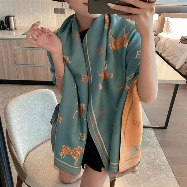 Shawl Scarf Imitation Cashmere for Women in Autumn and Winter Horse Jacquard Warmth Thickening Bib Dual-purpose Double-sided, Blue;gray
Shawl Scarf Imitation Cashmere for Women in Autumn and Winter Horse Jacquard Warmth Thickening Bib Dual-purpose Double-sided, Blue;gray