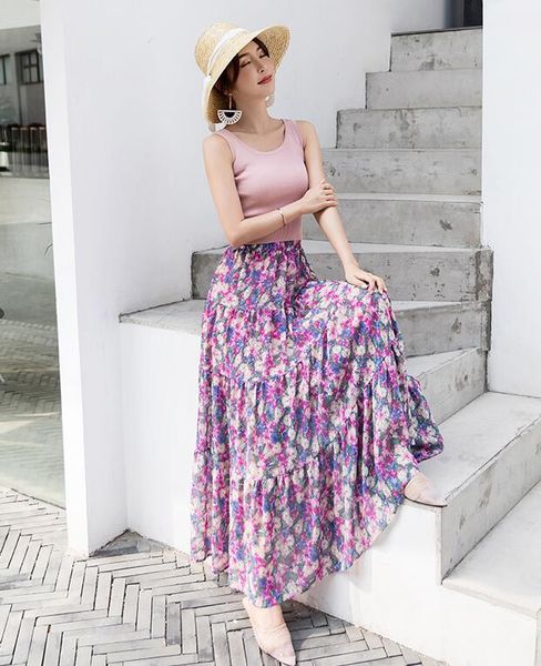 summer chiffon bohemia maxi long women's high waist little daisy floral skirt, Black
summer chiffon bohemia maxi long women's high waist little daisy floral skirt, Black