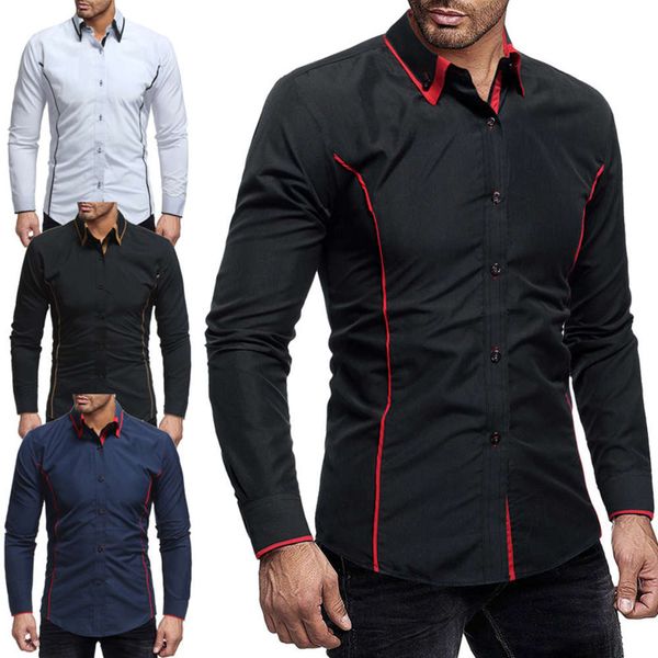 men's shirt autumn and winter youth color contrast double collar men's casual slim long sleeve shirt, White;black
men's shirt autumn and winter youth color contrast double collar men's casual slim long sleeve shirt, White;black