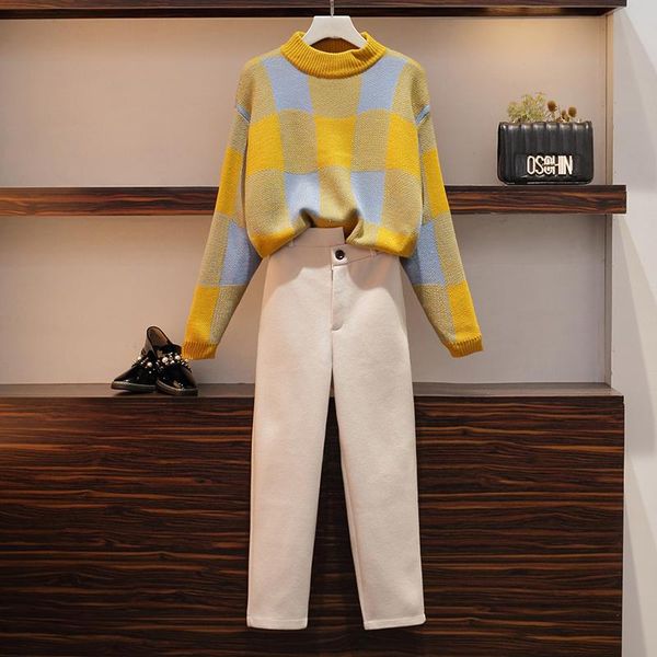 women's tracksuits cbafu woolen tweed pants sweater 2 piece set women autumn winter clothes plaid knit pullovers elastic waist trousers, Gray
women's tracksuits cbafu woolen tweed pants sweater 2 piece set women autumn winter clothes plaid knit pullovers elastic waist trousers, Gray