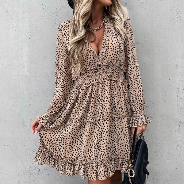 deep v neck leopard print women dress 2021 autumn winter long sleeve ruffles a-line dresses elastic waist party vestidos, Black;gray
deep v neck leopard print women dress 2021 autumn winter long sleeve ruffles a-line dresses elastic waist party vestidos, Black;gray