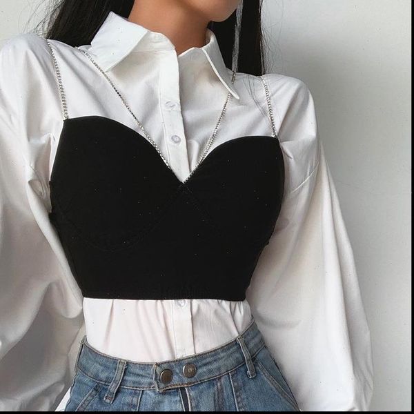 shiny crystal strap vest womens tanks personality black crop fashion tide all match, White
shiny crystal strap vest womens tanks personality black crop fashion tide all match, White