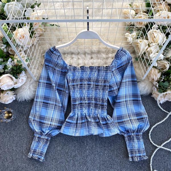 women fashion long sleeve elastic slim fit short shirt women's retro plaid autumn blusas mujer de moda blouse p672 blouses & shirts, White
women fashion long sleeve elastic slim fit short shirt women's retro plaid autumn blusas mujer de moda blouse p672 blouses & shirts, White