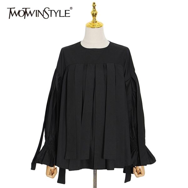 casual pleated loose shirt for women o neck long sleeve minimalist black blouse female fashion clothing 210524, White
casual pleated loose shirt for women o neck long sleeve minimalist black blouse female fashion clothing 210524, White