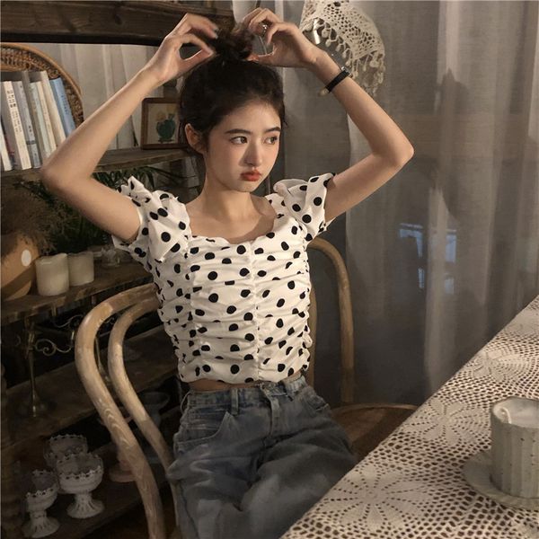 french style sweet polka dot shirt for women 2021 summer fashion elegant blouse clavicle shirt short sleeve square collar top, White
french style sweet polka dot shirt for women 2021 summer fashion elegant blouse clavicle shirt short sleeve square collar top, White