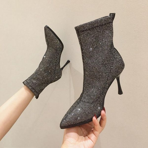 boots high heeled women's thin elastic net face pointed in autumn and winter of 2021, Black
boots high heeled women's thin elastic net face pointed in autumn and winter of 2021, Black