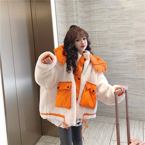 women's fur & faux lamb plush jacket ins hong kong style harajuku fashion candy color women winter korean stitching cotton, Black
women's fur & faux lamb plush jacket ins hong kong style harajuku fashion candy color women winter korean stitching cotton, Black