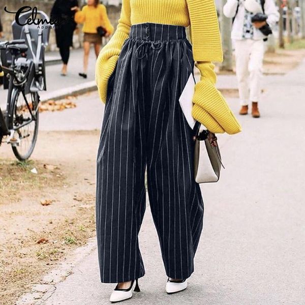 women's pants & capris casual striped wide leg trousers celmia fashion ol buttons high waist elegant office lady drawstring pantalones, Black;white
women's pants & capris casual striped wide leg trousers celmia fashion ol buttons high waist elegant office lady drawstring pantalones, Black;white