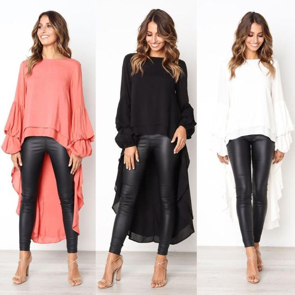 women's t-shirt women summer long sleeve chiffon ruffle short front back ladies fashion plus size s-3xl, White
women's t-shirt women summer long sleeve chiffon ruffle short front back ladies fashion plus size s-3xl, White