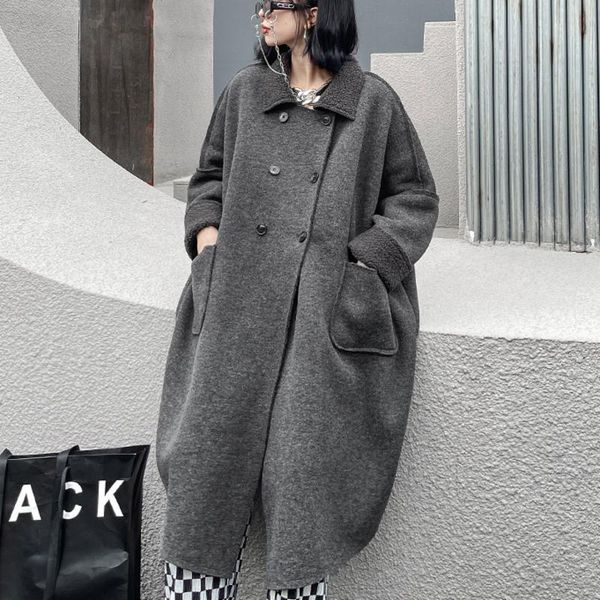 women's wool & blends xuxi coat women mid-length double breasted wide-waisted streetwear long sleeve overcoat autumn winter 2021 e3852, Black
women's wool & blends xuxi coat women mid-length double breasted wide-waisted streetwear long sleeve overcoat autumn winter 2021 e3852, Black