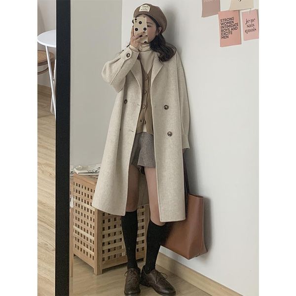 women's wool & blends winter female overcoat 2021 woolen coat small woman korean temperament medium long style, Black
women's wool & blends winter female overcoat 2021 woolen coat small woman korean temperament medium long style, Black