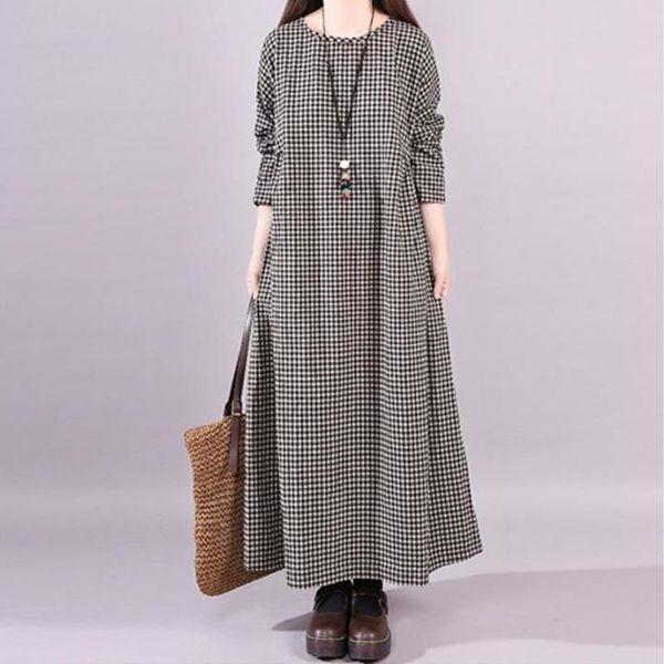 casual dresses 2021 women summer loose long sleeve black plaid dress vintage beach boho cotton linen maxi vestidos, Black;gray
casual dresses 2021 women summer loose long sleeve black plaid dress vintage beach boho cotton linen maxi vestidos, Black;gray