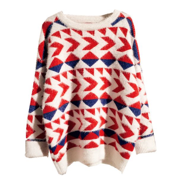women sweater knitted pullovers long sleeve white red blue khaki geometric mohair m0008 210514, White;black
women sweater knitted pullovers long sleeve white red blue khaki geometric mohair m0008 210514, White;black