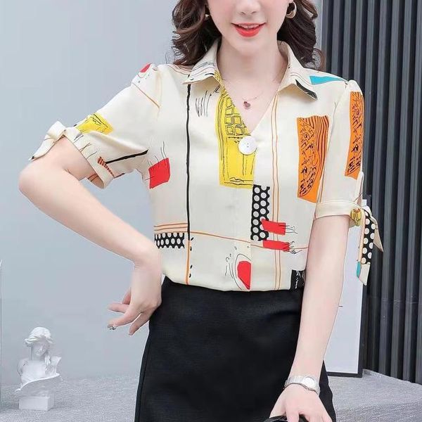 women's blouses & shirts chiffon blouse print girl's shirt korean fashion short sleeve summer casual lady blusas button houthion, White
women's blouses & shirts chiffon blouse print girl's shirt korean fashion short sleeve summer casual lady blusas button houthion, White