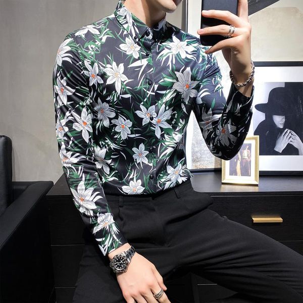 men's floral long-sleeved shirt slim-fit korean style nightclub trendy inch casual shirts, White;black
men's floral long-sleeved shirt slim-fit korean style nightclub trendy inch casual shirts, White;black