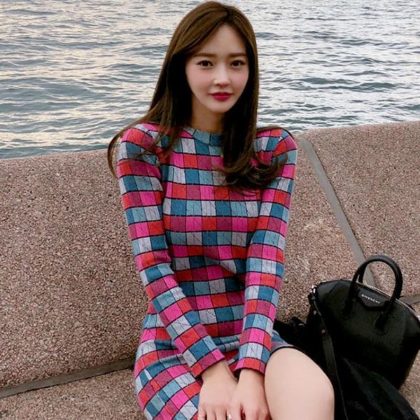 women's sweaters 2021 autumn long sleeved colorful plaid knitted vestidos mini bodycon daily sweater dress1, White;black
women's sweaters 2021 autumn long sleeved colorful plaid knitted vestidos mini bodycon daily sweater dress1, White;black