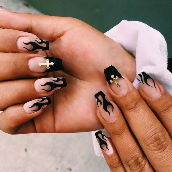 false nails 24pcs/box black flame artifical finished fake with cross foreign design removable waterproof nail tips, Red;gold
false nails 24pcs/box black flame artifical finished fake with cross foreign design removable waterproof nail tips, Red;gold