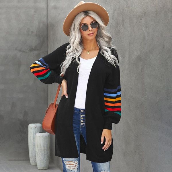 women's wool & blends cardigan coat womens color block striped sweater casual long women warm knitted female loose winter ins, Black
women's wool & blends cardigan coat womens color block striped sweater casual long women warm knitted female loose winter ins, Black