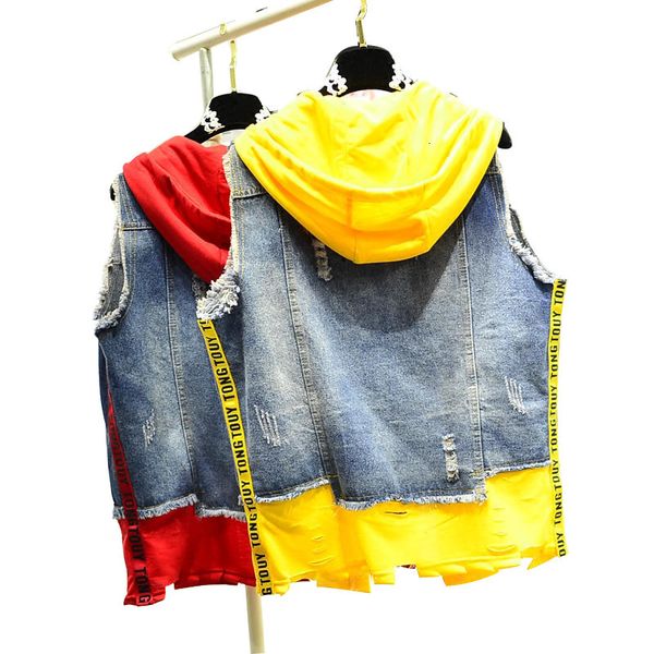women's vests casual loose hooded feminine coat fashion patchwork jeans vest plus size hole sleeveless cardigan female denim jacket wf3, Black;white
women's vests casual loose hooded feminine coat fashion patchwork jeans vest plus size hole sleeveless cardigan female denim jacket wf3, Black;white