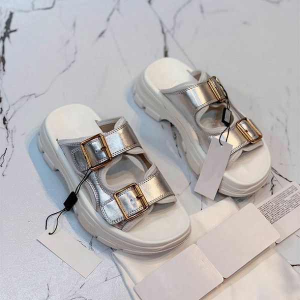 origin package silver gold metal leather slides white cowskin real leather platform sandals temperament women shoestradingbear, Black
origin package silver gold metal leather slides white cowskin real leather platform sandals temperament women shoestradingbear, Black