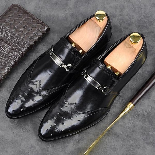 dress shoes italian genuine leather metal trim formal wingtip brogues pointed toe slip on men's ostrich pattern loafers am117, Black
dress shoes italian genuine leather metal trim formal wingtip brogues pointed toe slip on men's ostrich pattern loafers am117, Black