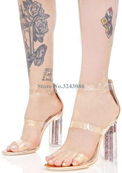dress shoes transparent pvc strap thick heel sandals gold patent leather bling sequined crystal summer sexy, Black
dress shoes transparent pvc strap thick heel sandals gold patent leather bling sequined crystal summer sexy, Black