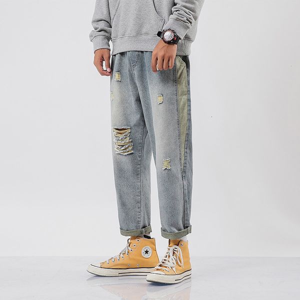 men's jeans erkek kot pantolon men streetwear vintage splice ankle-length pants spring mens japan solid denim male bnnb, Blue
men's jeans erkek kot pantolon men streetwear vintage splice ankle-length pants spring mens japan solid denim male bnnb, Blue