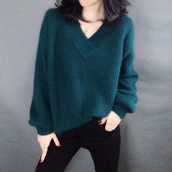 women's sweaters spring autumn cotton sweater v-neck long sleeve pullover knitted solid loose fashion office lady, White;black
women's sweaters spring autumn cotton sweater v-neck long sleeve pullover knitted solid loose fashion office lady, White;black
