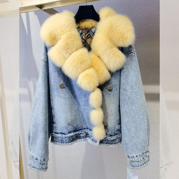 women's fur & faux european and american real collar denim parka women 2021 winter luxury coat female oversized, Black
women's fur & faux european and american real collar denim parka women 2021 winter luxury coat female oversized, Black