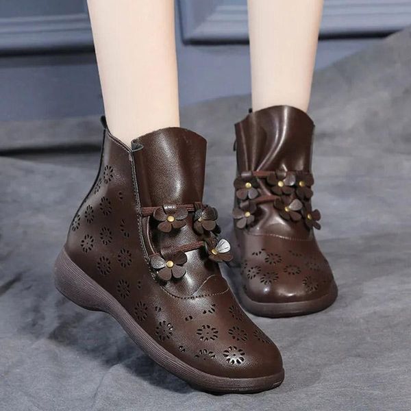 ethnic style retro soft leather round head handmade flowers side zipper flat ankle boots mother, Black
ethnic style retro soft leather round head handmade flowers side zipper flat ankle boots mother, Black