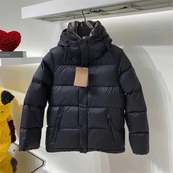 

winter men's down jacket goose down men's and women's same detachable sleeve thickened warm fashion jacket 211124, Black