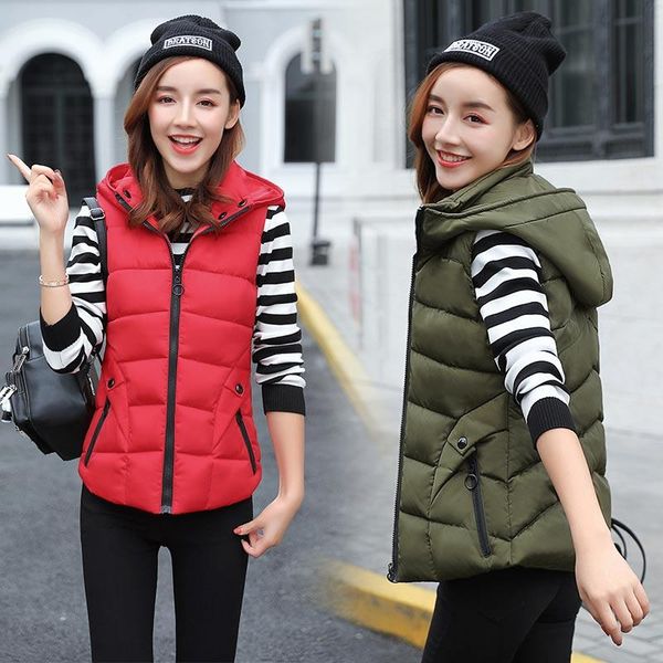 women's vests 2021 cotton padded autumn women winter vest solid color short stand sleeveless zipper waistcoat colete female hooded, Black;white
women's vests 2021 cotton padded autumn women winter vest solid color short stand sleeveless zipper waistcoat colete female hooded, Black;white