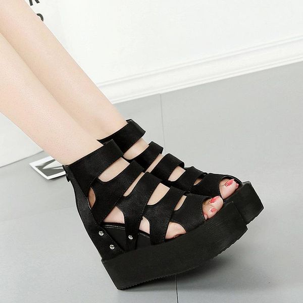wedges shoes for women high heel sandals summer female flip flop open peep toe hollow muffin platform size 35-39, Black
wedges shoes for women high heel sandals summer female flip flop open peep toe hollow muffin platform size 35-39, Black