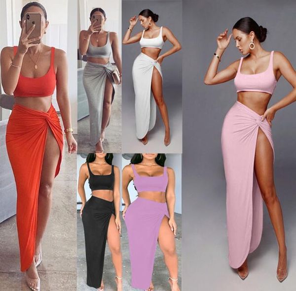 women two piece dress crop high waist skirt sets ladies casual irregular split female dresses, White
women two piece dress crop high waist skirt sets ladies casual irregular split female dresses, White