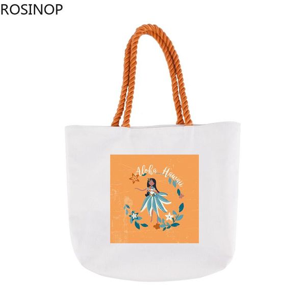 shopping bags rosinop 2021 canvas bag tote reusable foldable orange printing fashion floral women totes