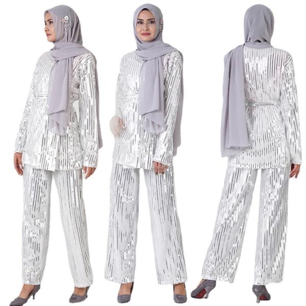 women's two piece pants arab fashion clothing dubai sequin embroidery high elastic set shows full female charm, White
women's two piece pants arab fashion clothing dubai sequin embroidery high elastic set shows full female charm, White
