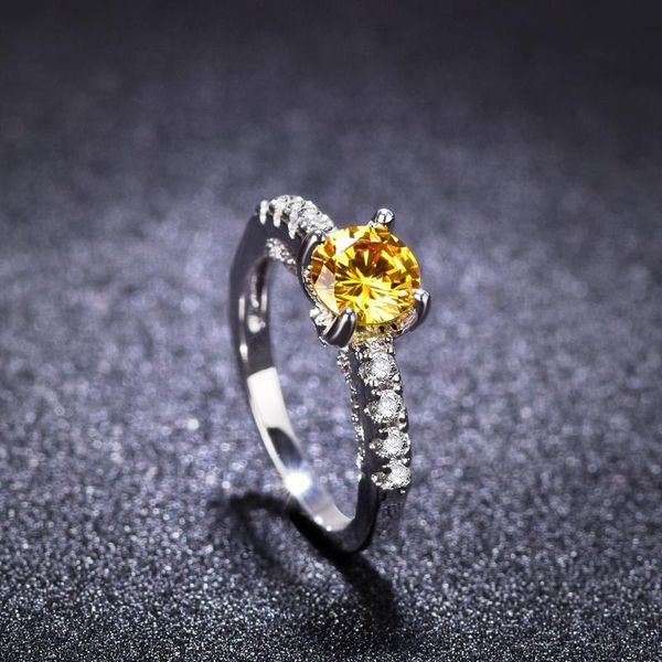 wedding rings 2021 trend jewelry women's ring couple with yellow stone for women, Slivery;golden