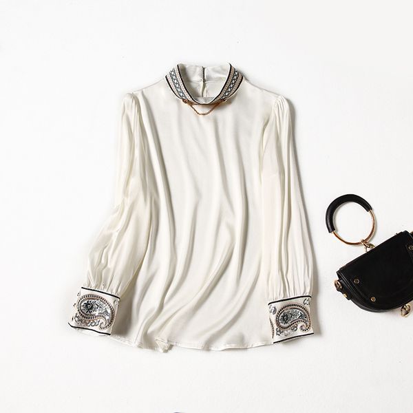 european and american women's clothing spring 2021 long sleeve embroidered chain stand collar fashion silk shirt ex1r, White
european and american women's clothing spring 2021 long sleeve embroidered chain stand collar fashion silk shirt ex1r, White