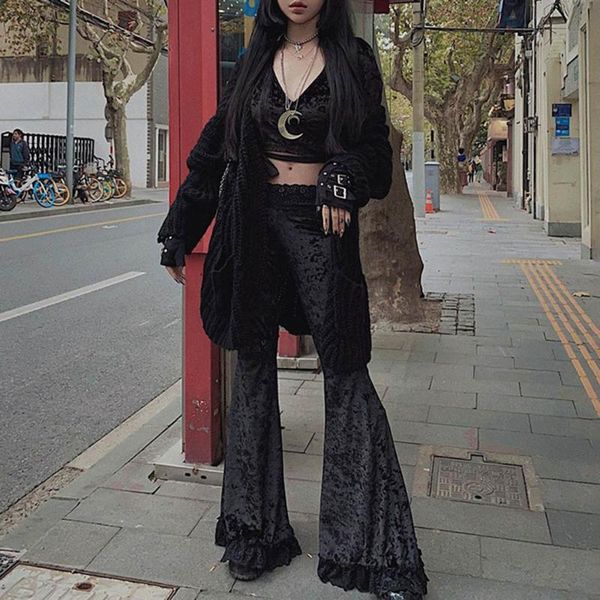 rosetic gothic velvet lace flared pants women casual trousers spring autumn fashion punk rock club high waist bottomballs retro women's, Black;white
rosetic gothic velvet lace flared pants women casual trousers spring autumn fashion punk rock club high waist bottomballs retro women's, Black;white